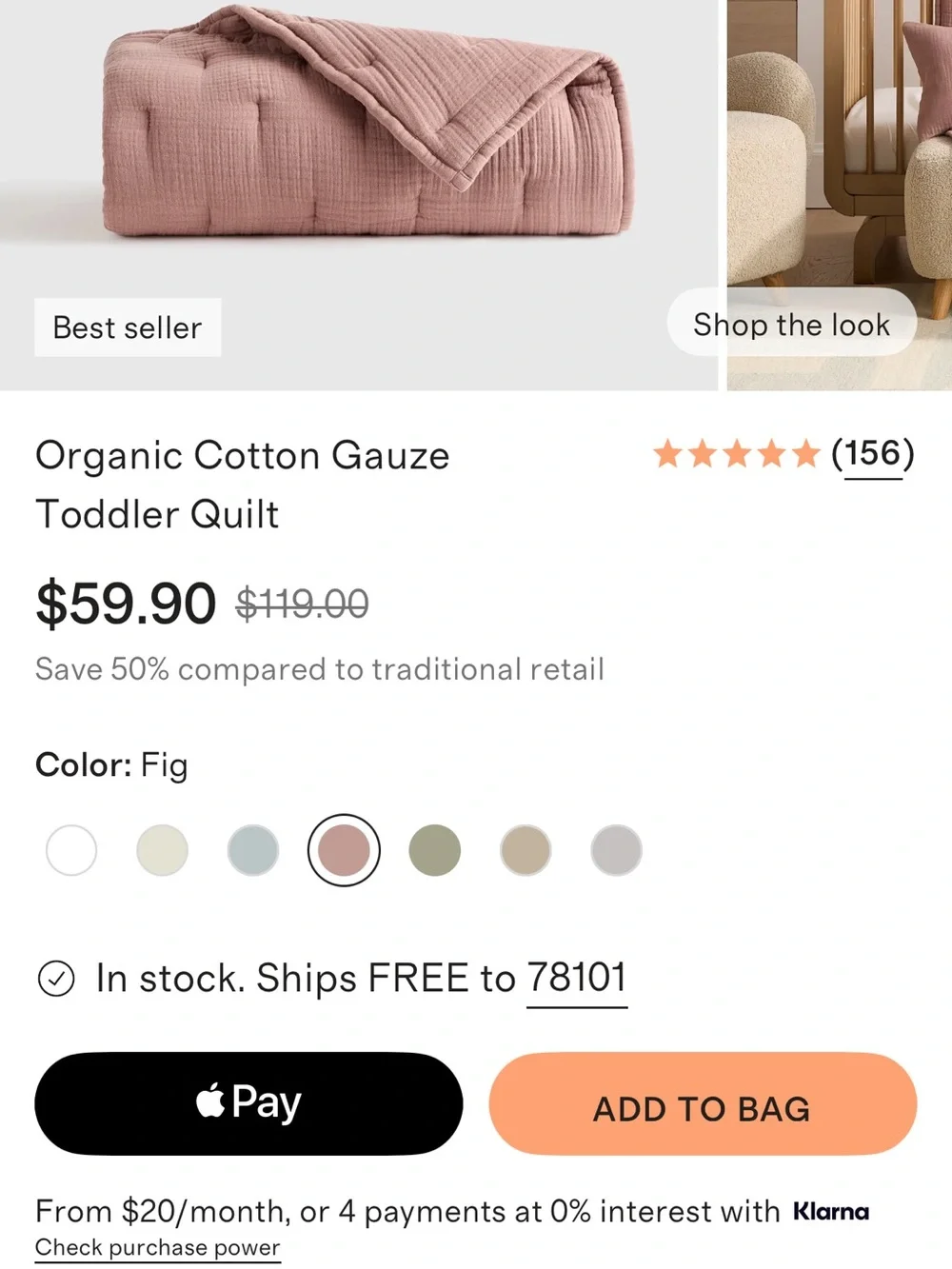 Fig Organic Cotton Gauze Toddler Quilt